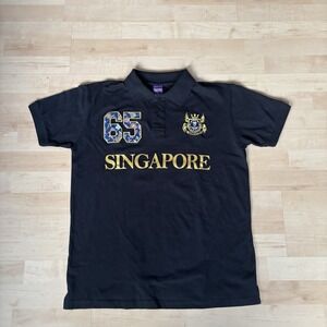 Singapore Black Polo Soccer Jersey Floral Embroidery Sz L Brand New